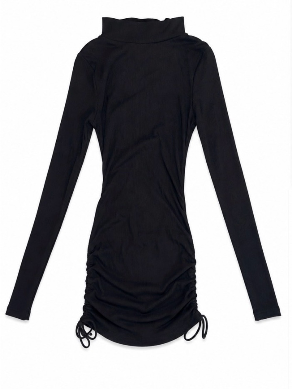 Fashion Nova Black Long-Sleeve Turtleneck Ruched Side Dress